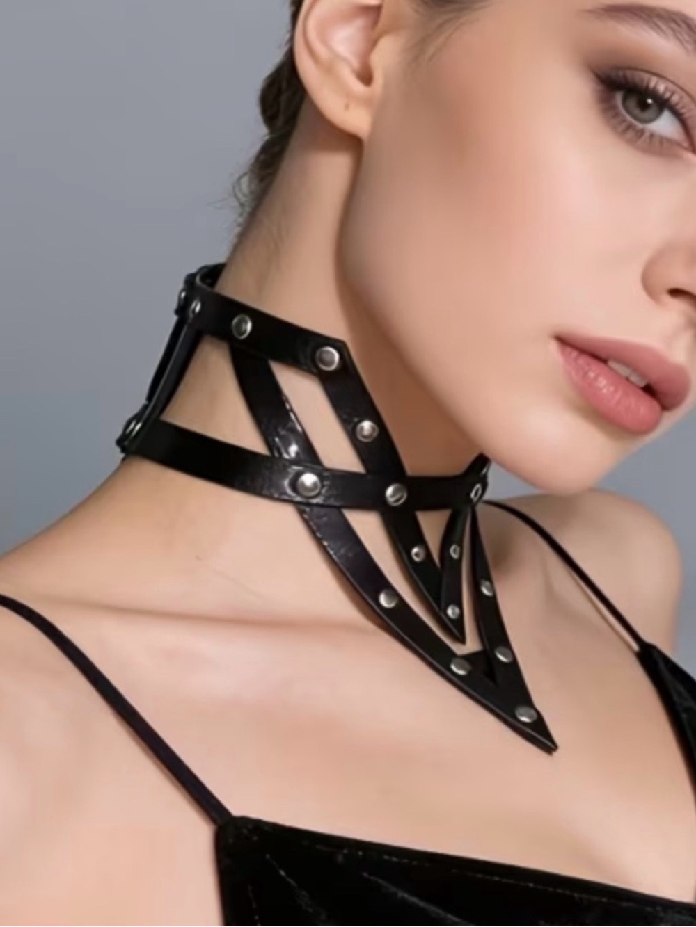 New Dolls Kill Leather Geometric Choker Necklace - Picture 6 of 12